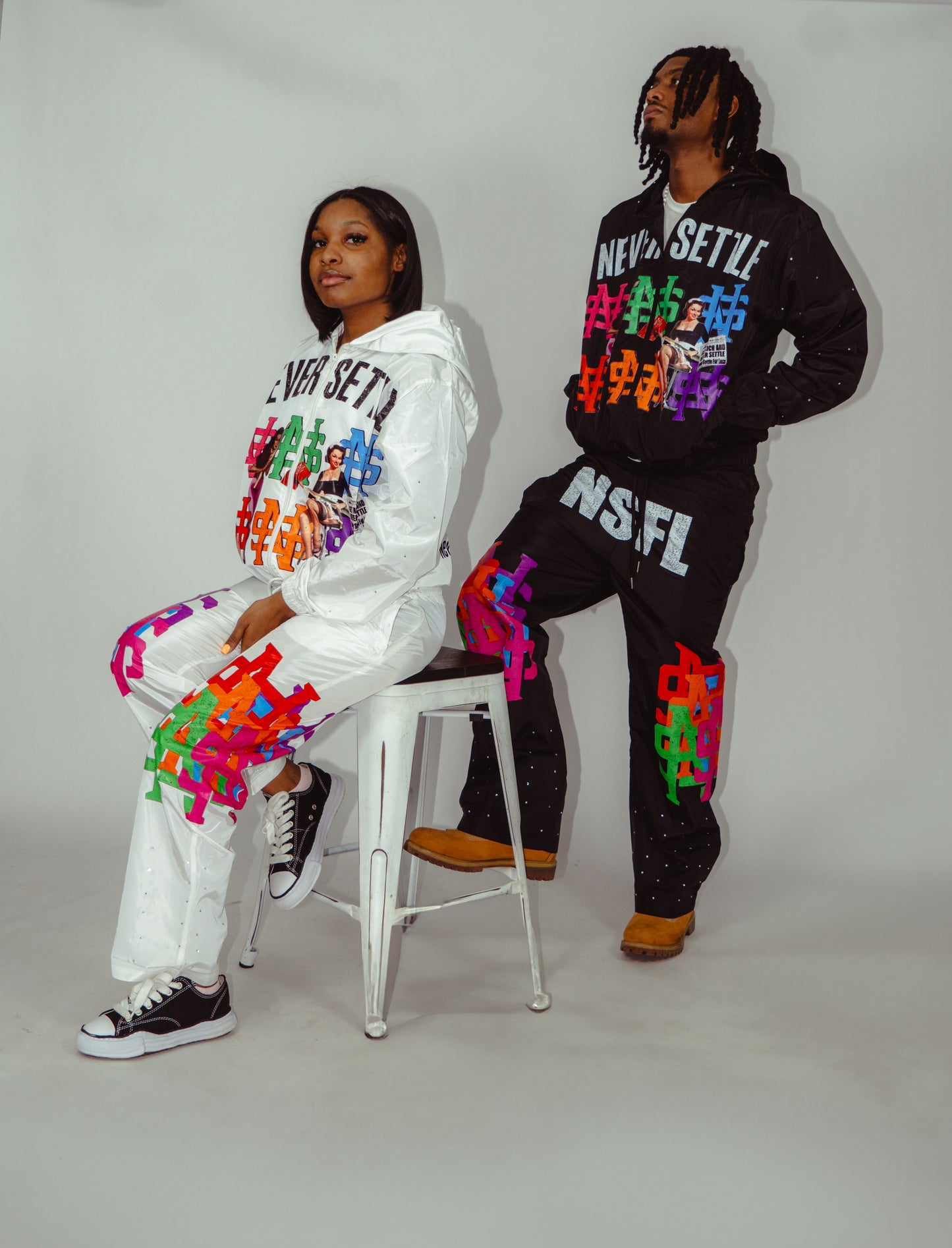 White Never Settle Rhinestone Hoodie