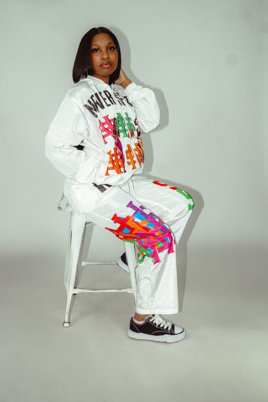 White Never Settle Rhinestone Hoodie